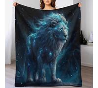 PAZZK Lion Cosmique Bleu Couverture Confortable, Chaude, Douce, Confortable, Facile d'entretien, Lavable en Machine, Motif pour Voyager, Lit Ou Canapé（150×200cm）
