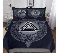PAZZK Mythe Viking Housse De Couette avec Taies d'oreiller 3 Pièces - Parure De Lit - Ensembles De Housses De Couette en Microfibre Hypoallergénique Douce King (220x240cm)
