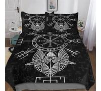 PAZZK Mythe Viking Housse De Couettes pour Enfants Adultes Parure De Lit 3 Pièces, Modèle Microfibre De Ensemble De Literie avec Taies D'oreillers Et Fermeture Éclair Double (200x200cm)