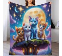 PAZZK Plaid Couverture Jeté Flannel en Motif Chat Ciel étoilé 1 Pièce Très Doux Confortable Durable Chaud pour Canapé Sofa Chaise À Repos Et Sieste（100×130cm）