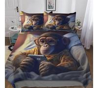 PAZZK Singe Mignon Parure De Lit Housse De Couette avec Taie d'oreiller 3 Pièces Douce Microfibre Coton/Polyester pour Enfants Adultes Ensemble Housse De Couette Double (200x200cm)