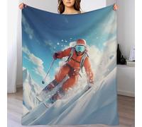 PAZZK Ski de Montagne sur Neige Plaid Couverture Polaire, Couverture en Flannel Épaisse Douce Et Confortable pour Lit Moelleux Et Chaud pour Canapé Ou Lit（100×130cm）