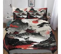 PAZZK Style Japonais 2 Pièces Parure De Lit Adulte Enfants Housse De Couette avec Taies D'oreillers Housse De Couette Microfibre Douce avec Fermeture Éclair Single (135x200cm)
