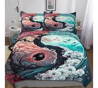 PAZZK Style Japonais 3D Imprimé Housse De Couette Parure De Lit avec Taie d'oreiller Doux Et Confortable Sets De Housse Couette en Microfibre Fermeture avec Fermeture Éclair King (220x240cm)