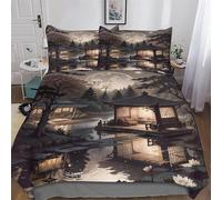 PAZZK Style Japonais 3D Imprimé Housse De Couette Parure De Lit avec Taie d'oreiller Doux Et Confortable Sets De Housse Couette en Microfibre Fermeture avec Fermeture Éclair King (220x240cm)