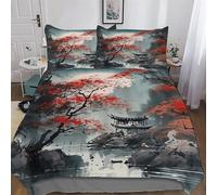 PAZZK Style Japonais 3D Parures De Lit avec Taies d'oreiller, Housse De Couette Polyester Ensemble Linge De Lit Microfibre Hypoallergique Douce pour Hommes Et Femmes King (220x240cm)