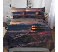 PAZZK Style Japonais Ensemble De Literie 3D Housse De Couette, Ultra Doux Microfibre 3 Pièces avec Taie d'oreiller, avec Fermeture À Glissière, pour Enfants Adultes Double (200x200cm)