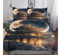 PAZZK Style Japonais Housse De Couettes pour Enfants Adultes Parure De Lit 3 Pièces, Modèle Microfibre De Ensemble De Literie avec Taies D'oreillers Et Fermeture Éclair King (220x240cm)