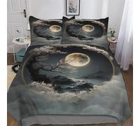 PAZZK Style Japonais Impression Parures De Lit pour Enfants Adultes Housse De Couette Polyester Microfibre Coton 3 Pièces Housse De Couette Et Taies D’Oreillers Double (200x200cm)