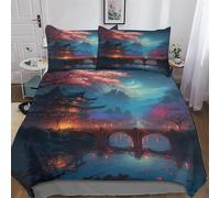 PAZZK Style Japonais Motif Parure De Lit Impression 3D Housse De Couette avec Taie d'oreiller - Housse Couette pour Garçons Et Filles Microfibreavec Fermeture Éclair, King (220x240cm)