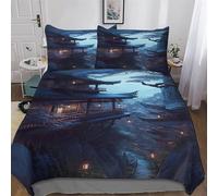 PAZZK Style Japonais Parure De Lit 3 Pièces 3D Motif Housse De Couette avec Taie d'oreiller avec Fermeture Éclair Microfibre Douce Hypoallergique pour Enfants Adultes Double (200x200cm)