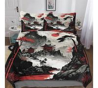 PAZZK Style Japonais Parure De Lit 3 Pièces Impression 3D Housse De Couette en Microfibre Hypoallergique avec Taies D'oreillerFermeture Éclair pour Enfants Adultes Double (200x200cm)