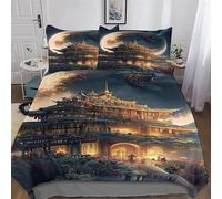 PAZZK Style Japonais Parure De Lit - Microfibre 2 Pièces - - Housse De Couette Douce Fermeture Éclair - Linge De Lits avec Taies d'oreiller pour Enfants Adultes Single (135x200cm)