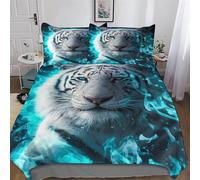 PAZZK Tigre Blanc Motif Parure De Lit 3 Pièces avec Fermeture Eclair avec Taie d'oreiller 3D Douce Microfibre Coton Housse De Couette pour Enfants Adultes Double (200x200cm)