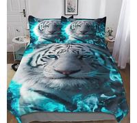 PAZZK Tigre Blanc Sets Housse De Couette avec Taies d'oreiller, 3D Imprimé Microfibre Literie 2 Pièces Parure De Lit Linge De Lit avec Fermeture Éclair Single (135x200cm)