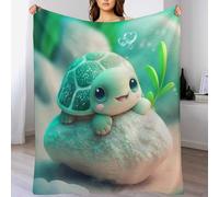 PAZZK Tortue Mignonne Couverture Confortable, Chaude, Douce, Confortable, Facile d'entretien, Lavable en Machine, Motif pour Voyager, Lit Ou Canapé（100×130cm）