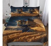 PAZZK Tracteur Motif Parure De Lit 2 Pièces avec Fermeture Eclair avec Taie d'oreiller 3D Douce Microfibre Coton Housse De Couette pour Enfants Adultes Single (135x200cm)