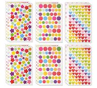 Pazzlas 18 Feuilles Gommettes Autocollantes, 1000 Stickers Gommettes Enfants en Forme de Coeurs Étoiles, Pois Autocollants Colorés pour Activités Manuelles Photo Cadeau Scrapbooking