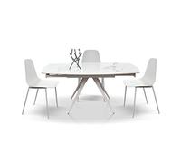 PAZZO DESIGN Table extensible Bea Long, plateau en céramique blanc statuaire, pieds en métal blancs, cuisine, salon, céramique, 140 x 90 x h78 cm - id_2059