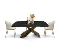 PAZZO DESIGN Table extensible Carlo, plateau en céramique doré noir, finition mate, pieds en métal bronze, cuisine, salon, 180 x 90 x 76 cm - id_2063