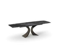 PAZZO DESIGN Table extensible Donatello, plateau en marbre noir avec veines blanches/gris clair, pieds noirs, cuisine, salon, céramique, 180 x 90 x h76 cm - id_2301