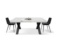 Pazzo Design Table Extensible Mimmo, Table De Salon, Cuisine, Pieds Croisés X Noirs, Fabriquée en Italie, Blanc Marbre Statuaire, 160 x 90 x 76 cm - Id_2319