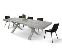 PAZZO DESIGN Table extensible Pantaleo, table salon, cuisine, pieds croisés x gris, fabriqué en Italie, gris ciment, 180 x 90 x 76 cm - id_2233