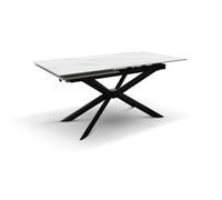 PAZZO DESIGN Table extensible Priscilla, plateau en blanc statuaire, pieds noirs, cuisine, salon, céramique, 160 x 90 x h76 cm - id_2302
