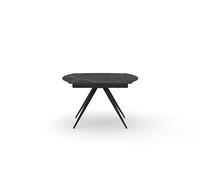 PAZZO DESIGN Table extensible rotative Lavinia, plateau en marbre noir avec veines blanches/gris clair, pieds noirs, cuisine, salon, céramique, 120 x 90 x h77 cm - id_2297