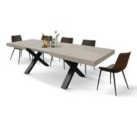PAZZO DESIGN Table extensible Sofia, table de salon, cuisine, pieds croisés x noirs, fabriquée en Italie, Olmo perle, 160 x 90 x 76 cm - id_2128