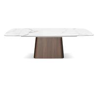PAZZO DESIGN Table extensible Teresa, plateau en céramique blanc statuaire, pieds en noyer, cuisine, salon, céramique, 160 x 90 x h76 cm - id_2121