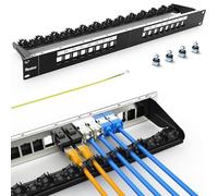 PBAEGAV Panneau de brassage réseau vierge à 16 ports avec barre arrière robuste pour prise Keystone Cat.6 ou Cat.5E, montage en rack de 48,3 cm