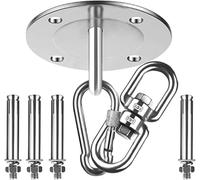 PBDEIOEOE Crochets pour balançoires, Crochets pour hamacs, 1 Jeu de Crochets balançoire en métal avec 4 Trous Montage, Accessoire Rond Stable, Suspension à 360° for Chaise Corde, Argent 90 mm