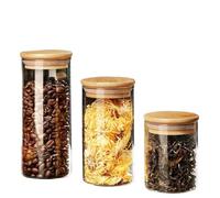 PBDEIOEOE Pots à confiture, Clear Round Glass Storage Jars With Lid 6.5cm Diameter 8/12/15cm Height Pack Of 3 For Food