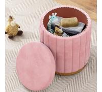 PBDLSHEPU Repose-Pieds Rond Ottoman, Pouf de Rangement Rond avec Housse Amovible en Velours Multicolore(Pink)