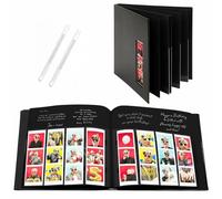 PBF (1 Pack) Photo Booth Album, Guest Book with 2x6 Clear Picture Inserts, Black Cover with Plastic Sleeves & Black Pages, Scrapbook Album for Photo Strips, Memory Book, Wedding, and Baby Showers