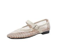 PBHGMGEBLV Ballerines en Maille for Femmes, Ballerines Confortables à Bout carré(Off-White,36 EU)