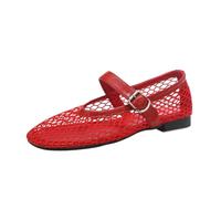 PBHGMGEBLV Ballerines en Maille for Femmes, Ballerines Confortables à Bout carré(Red,36 EU)