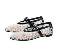 PBHGMGEBLV Ballerines en Maille for Femmes, Confortables, à Bout carré, avec Boucle et Sangle, Chaussures Plates décontractées en résille(Black and White,43EU)