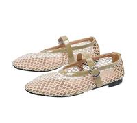 PBHGMGEBLV Ballerines en Maille for Femmes, Confortables, à Bout carré, avec Boucle et Sangle, Chaussures Plates décontractées en résille(Khaki,39EU)