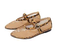 PBHGMGEBLV Ballerines en Maille for Femmes, Confortables, à Bout carré, avec Boucle et Sangle, Chaussures Plates décontractées en résille(Brown,37EU)