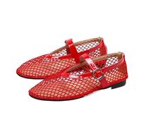 PBHGMGEBLV Ballerines en Maille for Femmes, Confortables, à Bout carré, avec Boucle et Sangle, Chaussures Plates décontractées en résille(Red,37EU)