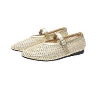 PBHGMGEBLV Ballerines en Maille for Femmes, Confortables, à Bout carré, avec Boucle et Sangle, Chaussures Plates décontractées en résille(Gold,39EU)
