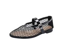 PBHGMGEBLV Ballerines en Maille for Femmes, Confortables, à Bout carré, avec Boucle et Sangle, Chaussures Plates décontractées en résille(Black,43EU)