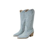 PBHGMGEBLV Bottes de chevalier western brodées vintage, style cowboy, talon épais, bout pointu, grande taille, for femme(Blue1,39EU)