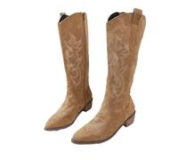 PBHGMGEBLV Bottes de cowboy western brodées for femmes, bout pointu, talon épais, hauteur genou, amples, en cuir PU, longues(Brown,40EU)