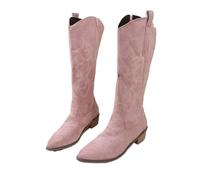 PBHGMGEBLV Bottes de cowboy western brodées for femmes, bout pointu, talon épais, hauteur genou, amples, en cuir PU, longues(Pink,42EU)
