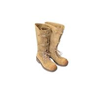 PBHGMGEBLV Bottes de cowboy western rétro à lacets avec talons épais et boucles hautes(Khaki,37EU)