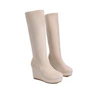 PBHGMGEBLV Bottes longues à talons compensés for femmes, chaussures à plateforme hautes, tendance, fermeture éclair(40EU)