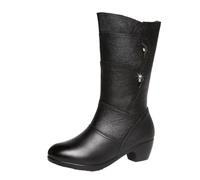 PBHGMGEBLV Bottes mi-hautes confortables for femmes, talon épais, fermeture éclair latérale, pointues, tendance, élégantes(41EU)